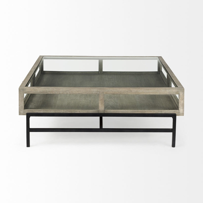 Glass And Metal Square Coffee Table With Shelf - Gray And Black