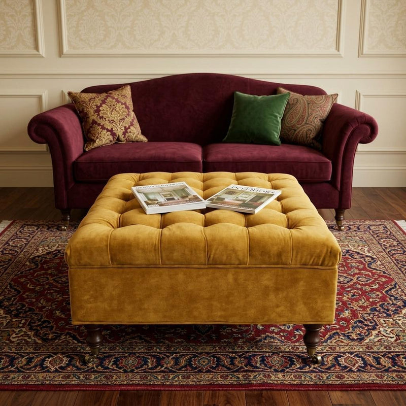 And Black Rolling Chenille Tufted Ottoman With Storage - Gold
