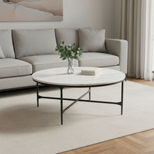 Load image into Gallery viewer, 55" Genuine Marble And Iron Round Cross Legs Coffee Table - White And Black
