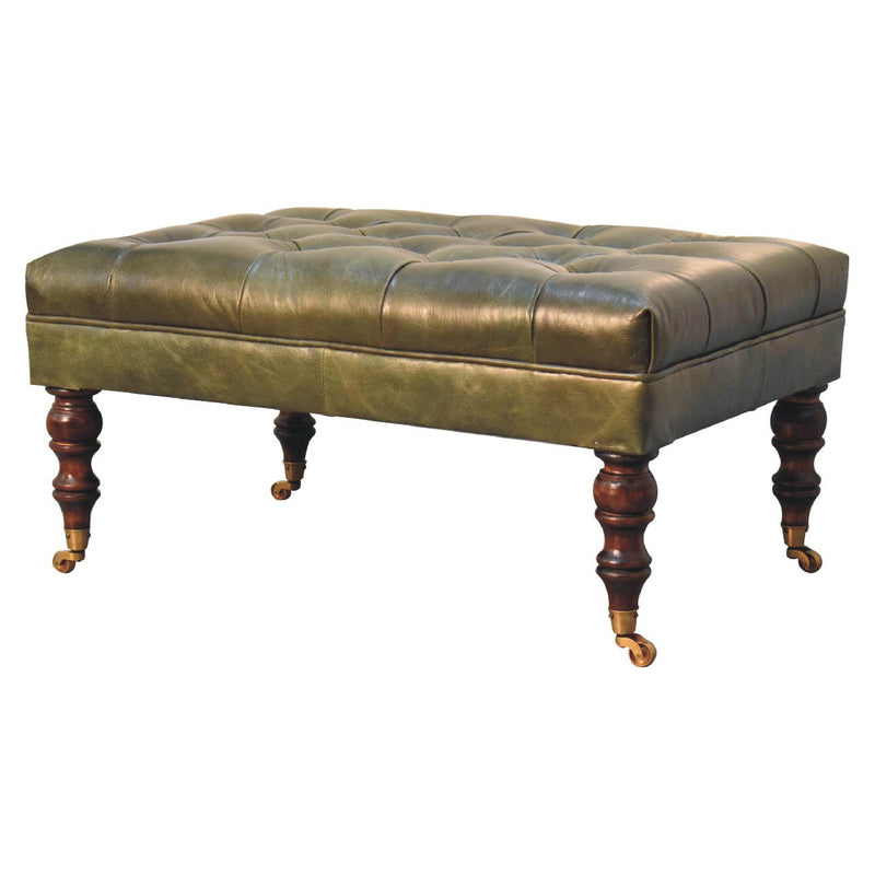 Leather Round Footstool (723466) - Brown