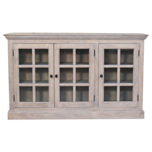 Load image into Gallery viewer, 35" Distressed Solid Wood Accent Cabinet With Three Doors - Light Gray
