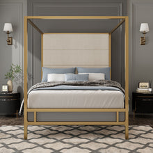 Load image into Gallery viewer, Modern Canopy Bed With Tall Upholstered Headboard
