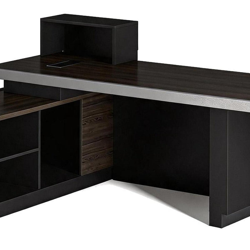Wood Pedestal Executive Desk With And Two Drawers Built In Lighting - Black
