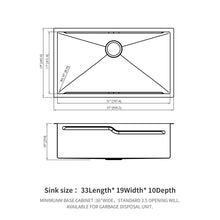Load image into Gallery viewer, 33" Undermount Kitchen Sink Single Bowl Ledge Workstation In 16 Gauge Stainless Steel - White
