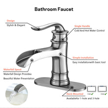 Load image into Gallery viewer, Waterfall Spout Bathroom Faucet With Single Handle And Pop Up Drain - Brushed Nickel
