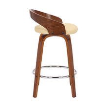 Load image into Gallery viewer, Faux Leather And Solid Wood Low Back Counter Height Swivel Bar Chair - Cream And Brown
