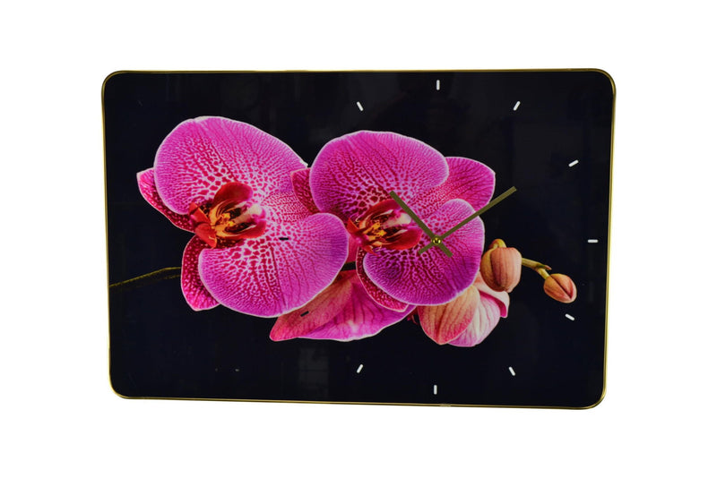 Silent Orchids Floral Wall Clock - Pink / Black / Gold