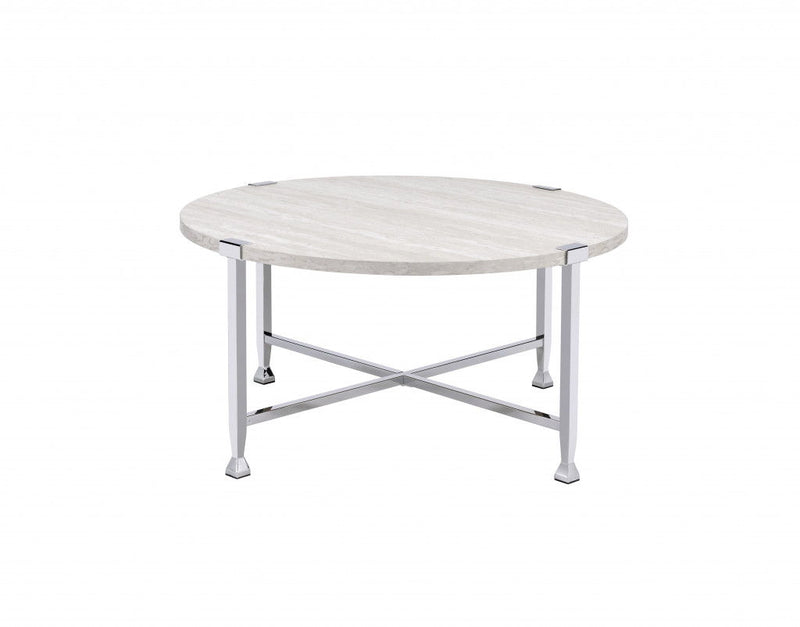 Round Coffee Table - Chrome And White Oak