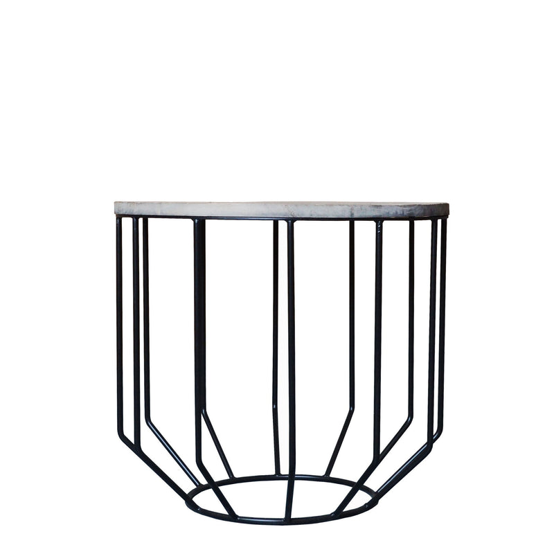 20" Solid Wood And Iron Round End Table - Black And Gray