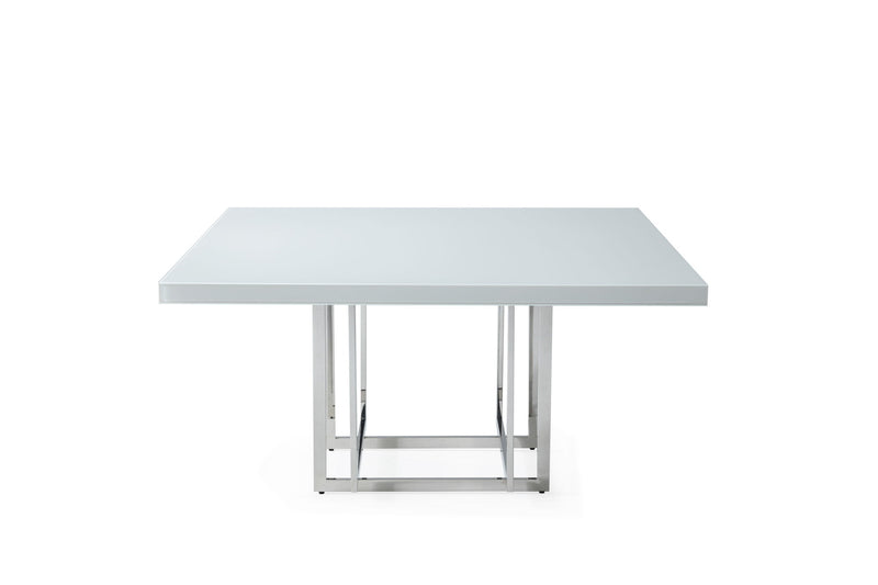 59" Wood And Metal Pedestal Base Square Dining Table - White