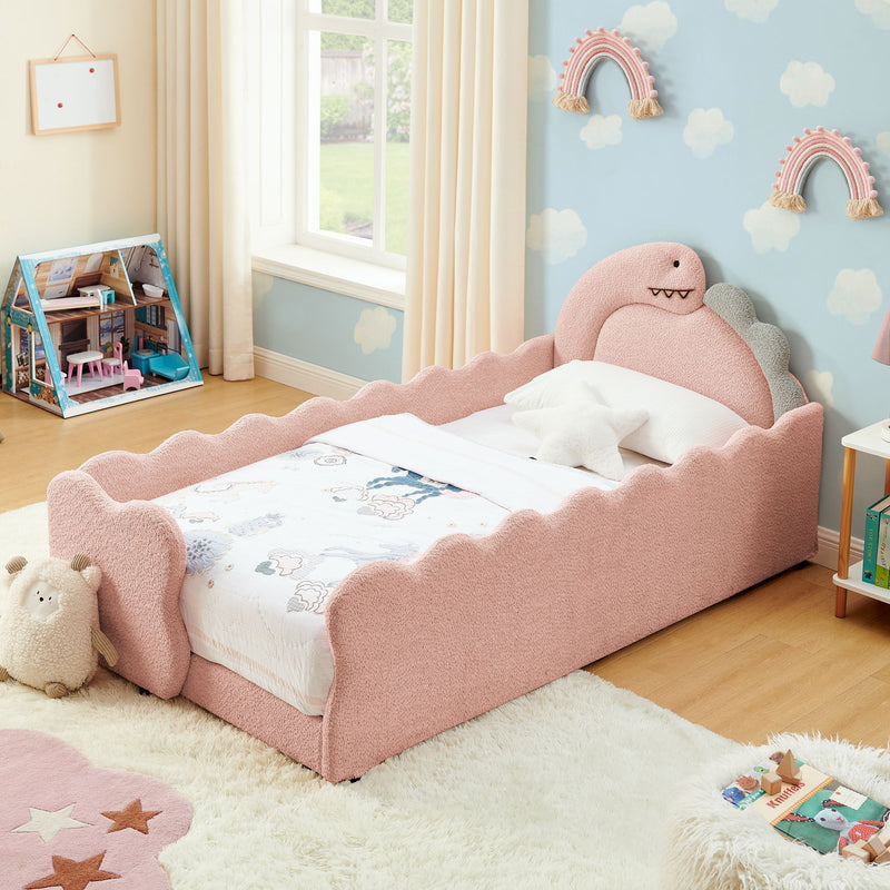 Cute Dinosaur Shaped Bed With Safety Guardrail, Toddler Frame