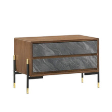 Load image into Gallery viewer, Mid Century Faux Marble Two Drawer Nightstand - Walnut And Gray
