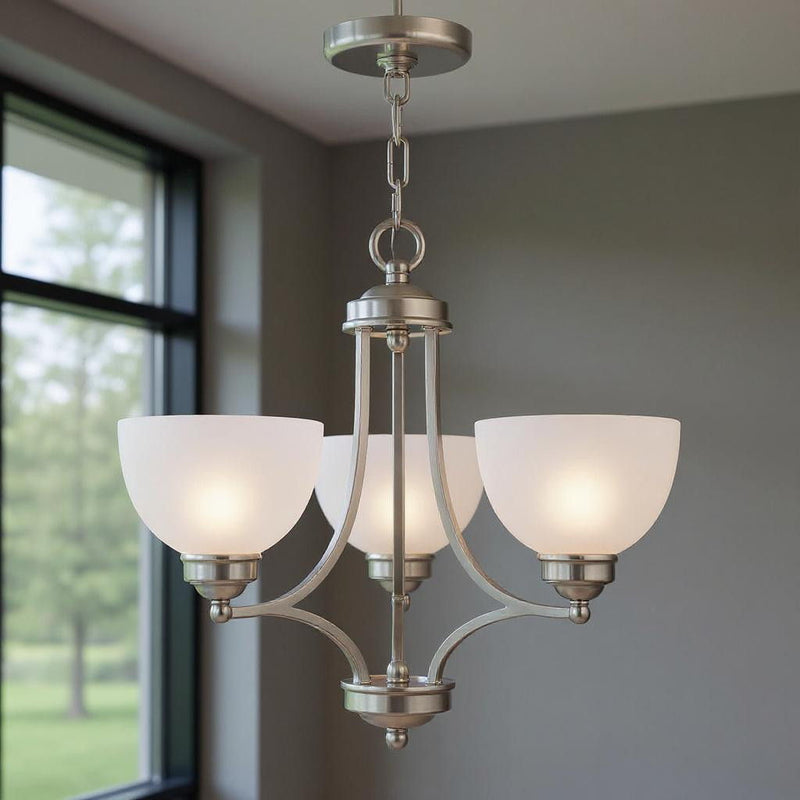 18'' Three Light Dimmable Chandelier With Shades - Nickel