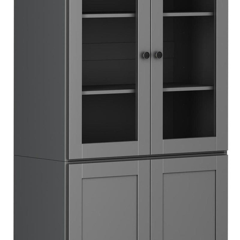 Solid Wood Adjustable Six Tier Library Bookcase With Four Doors (751507) - Gray