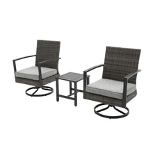 Load image into Gallery viewer, 3 Piece Patio Furniture, Swivel Rocker Bistro Set With Side Table &amp; Cushions For Porch - Gray
