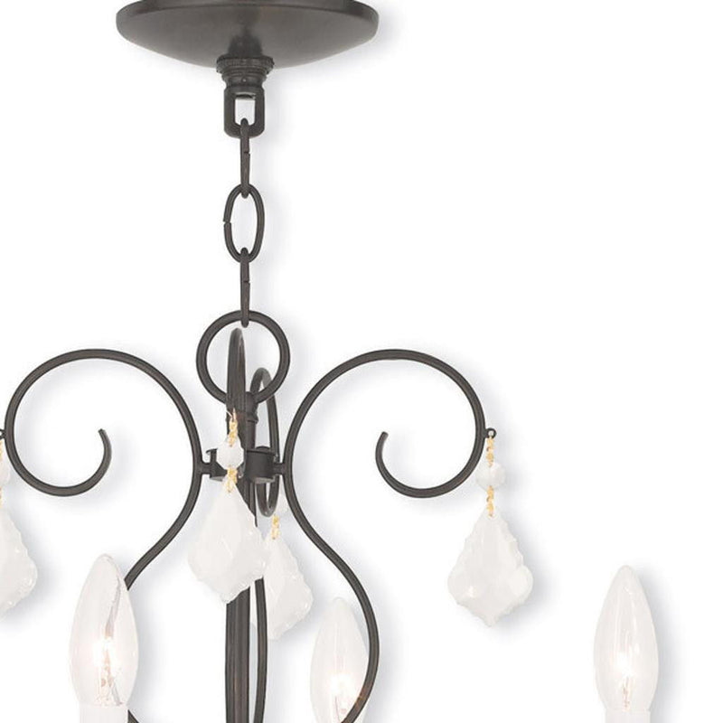 Four Light Metal Dimmable Chandelier With Shades - Bronze / Clear