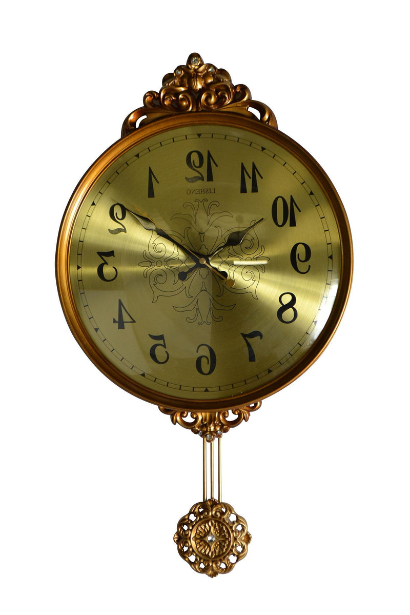 Silent Pendulum Ornate Round Wall Clock (626563) - Gold / Black