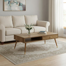 Load image into Gallery viewer, Solid Wood Coffee Table With Drawer And Shelf - Natural And Brown

