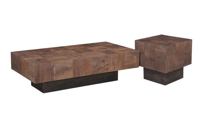 Solid Wood Block Coffee Table (Set of 2) - Natural / Brown