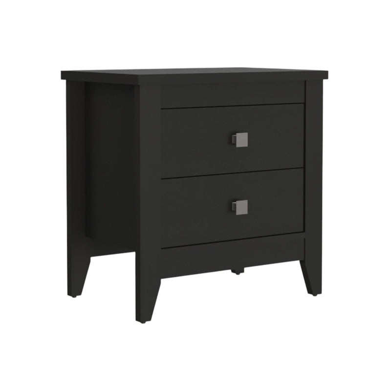 26.6" x 15.7" x 24.3" Two Drawer Faux Wood Nightstand - Black