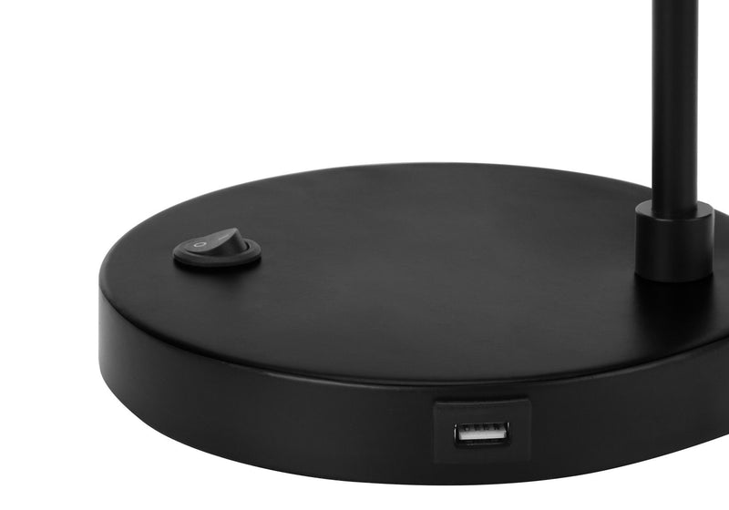 Metal Round USB Table Lamp With Black Drum Shade - Black