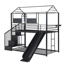 Load image into Gallery viewer, Metal bunk bed with slide and steps
