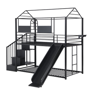 Metal bunk bed with slide and steps