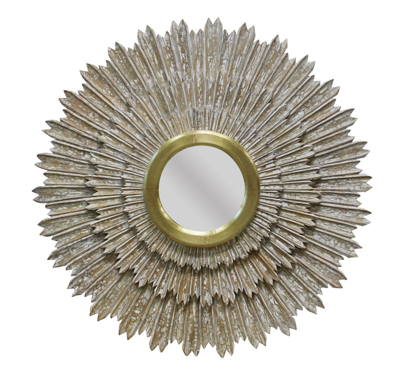44" Antiqued Sunburst Framed Accent Mirror - Gold