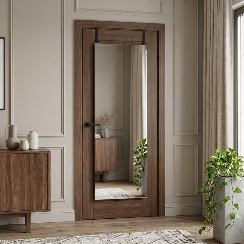 Aluminum Wall Mounted And Over The Door Framed Full Length Hanging Mirror (762920) - Black