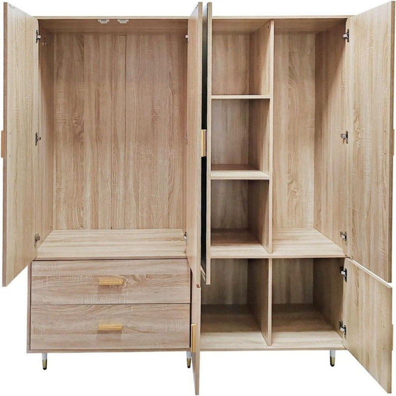71" Wood Mirro Four Door Two Drawer Combo Dresser - Natural
