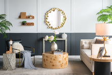 Load image into Gallery viewer, Round Metal Wall Mirror With en Leaf Accents, Modern Decor Mirror For Living Room Entryway Hallway - Gold

