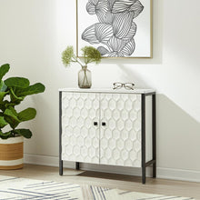 Load image into Gallery viewer, 32" Wood And Metal Carved Geometric Accent Cabinet With Two Doors - Gray / White
