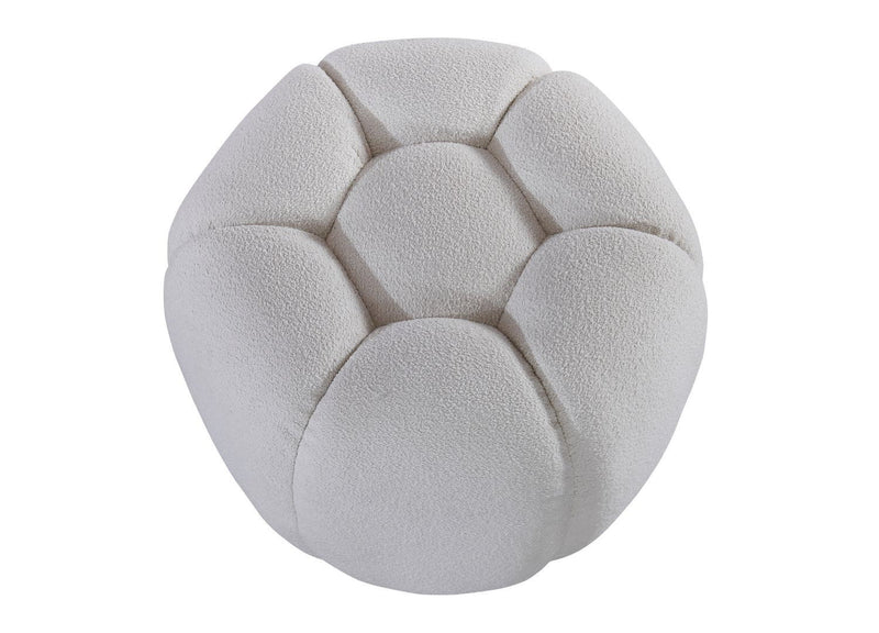 Tufted Boucle Round Ottoman - White