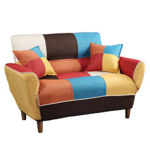 Load image into Gallery viewer, Linen Futon Convertible Sleeper Loveseat And Toss Pillows - Yellow / White / Brown
