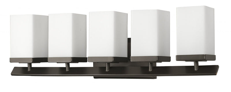 Burgundy 5-Light Vanity Light With Etched Glass Shades - Oil-Rubbed Bronze
