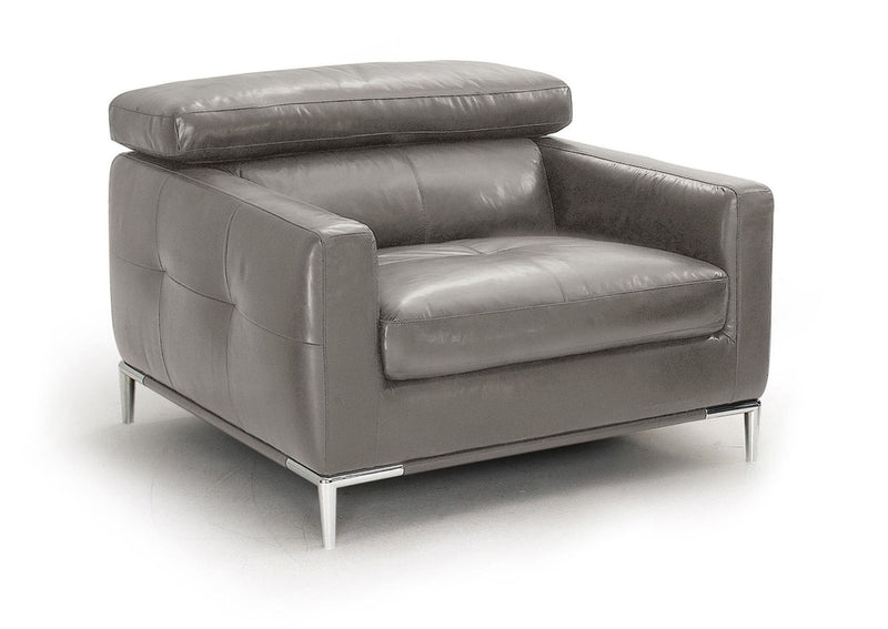 Genuine Leather Solid Color Lounge Chair - Gray And Silver
