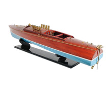 Load image into Gallery viewer, Hand Painted Model Boat Tabletop Sculpture - Blue / Brown
