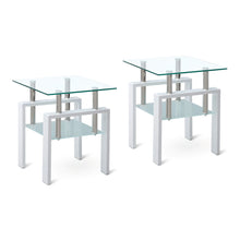 Load image into Gallery viewer, Glass And Metal Square End Tables With Shelf (Set of 2) - Clear / White
