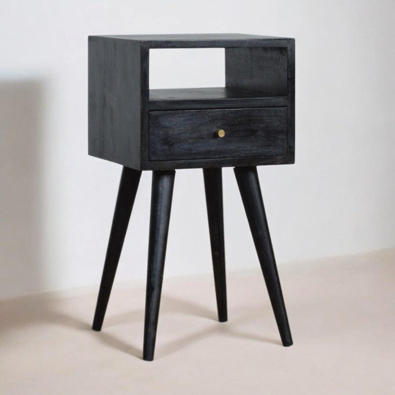 Solid Wood One Drawer Nightstand - Black