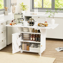 Load image into Gallery viewer, Versatile Marble Folding Dining Table With Storage Rack And Cabinet, 6 Wheels - White
