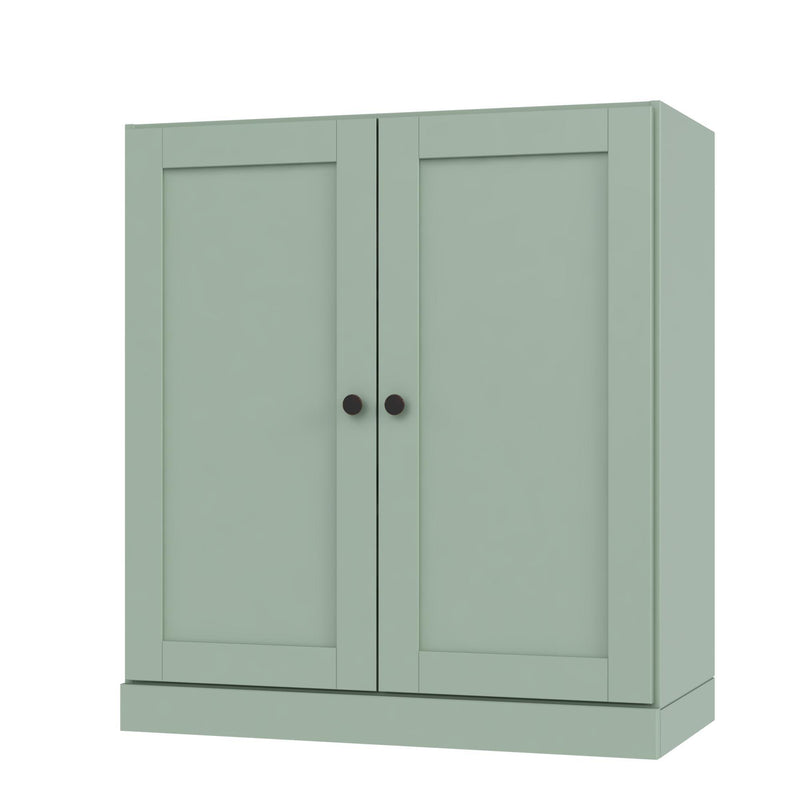 Adjustable Three Tier Library Bookcase With Two Doors - Sage