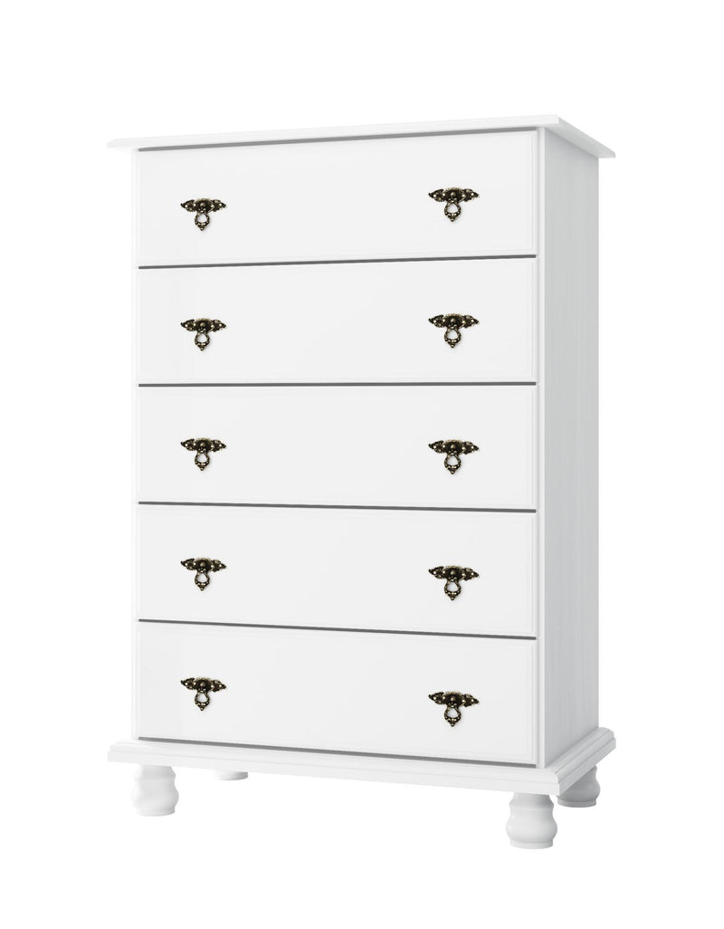 Solid Wood Five Drawer Dresser (760731) - White