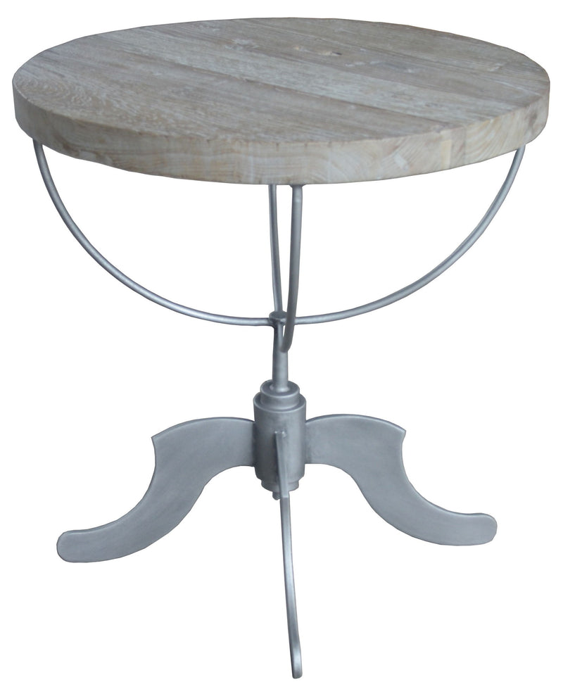 30" Reclaimed Wood And Iron Round Pedestal End Table - Brown