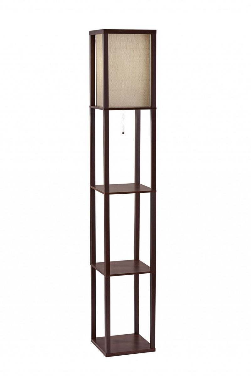 Column Floor Lamp With Beige Square Shade - Brown