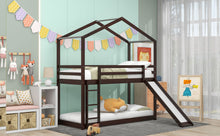 Load image into Gallery viewer, Twin Over Twin Bunk Bed with Roof, Slide and Ladder, Espresso
