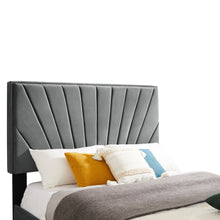 Load image into Gallery viewer, B108 Queen bed Beautiful line stripe cushion headboard , strong wooden slats + metal support feet, Gray Flannelette
