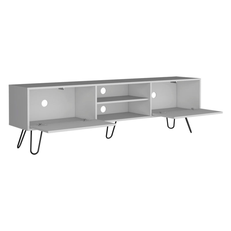 71" Cabinet Open And Enclosed Storage TV Stand - White