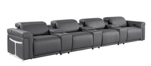 Load image into Gallery viewer, Top Grain Leather Reclining Metal USB Sofa (720376) - Dark Gray
