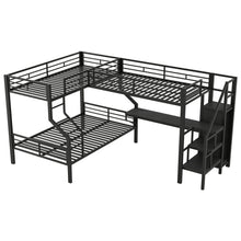 Load image into Gallery viewer, Twin Over Full L Shaped Bunk &amp; Loft Bed With Built-In Wardrobe, Desk, And USB Ports - Black
