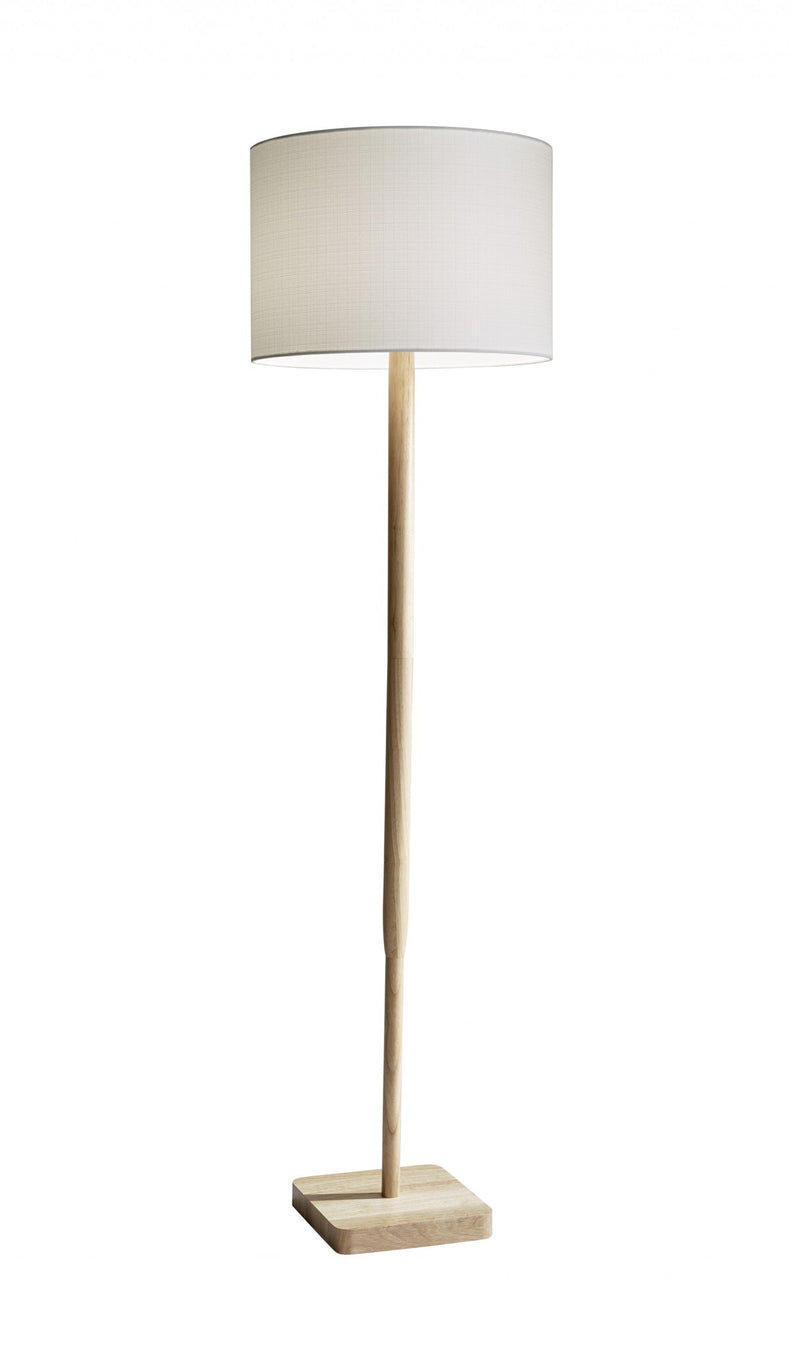Solid Wood Traditional Shaped Floor Lamp With Drum Shade - Natural / White